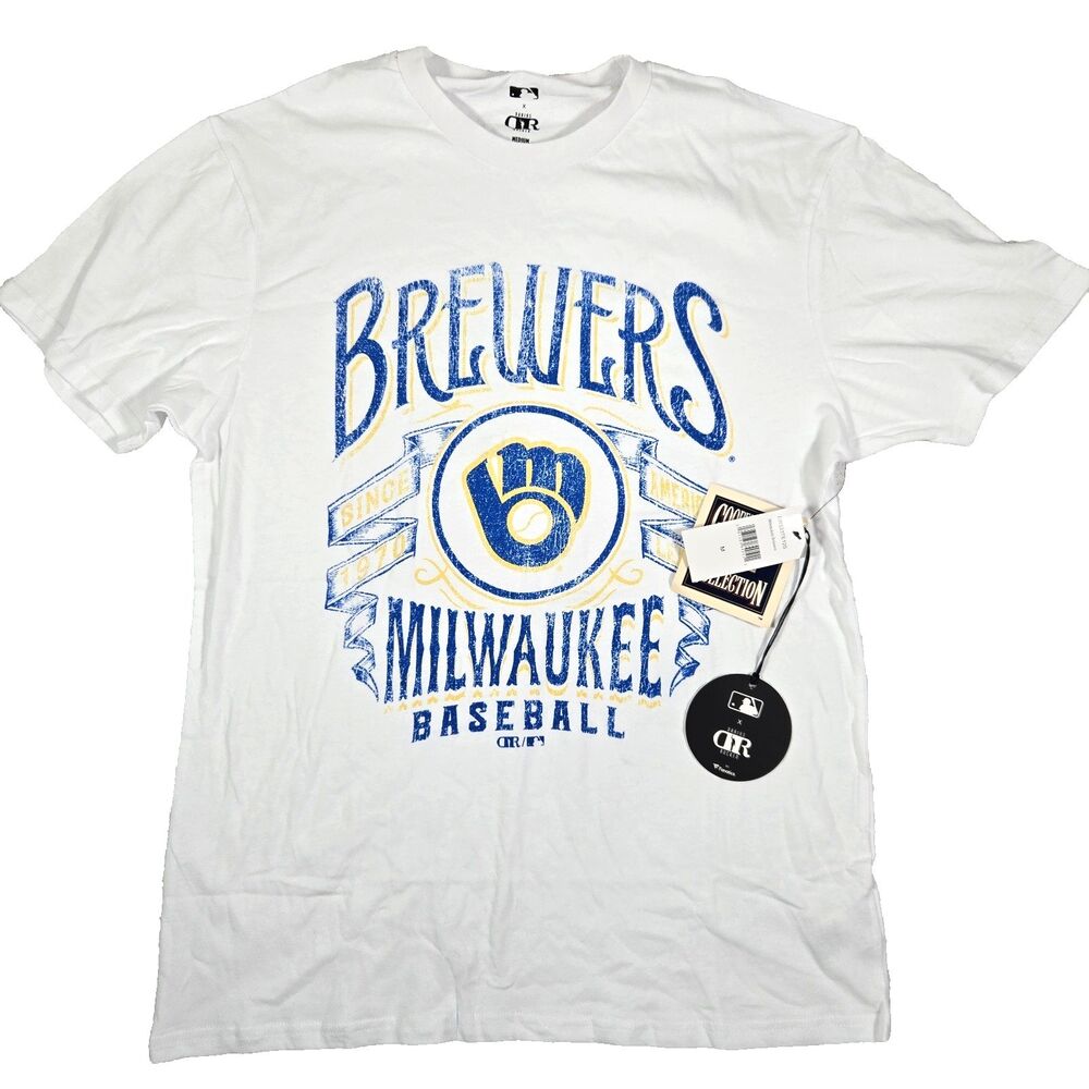 Darius Rucker Men's Medium MLB Milwaukee Brewers Retro Logo T-Shirt White New